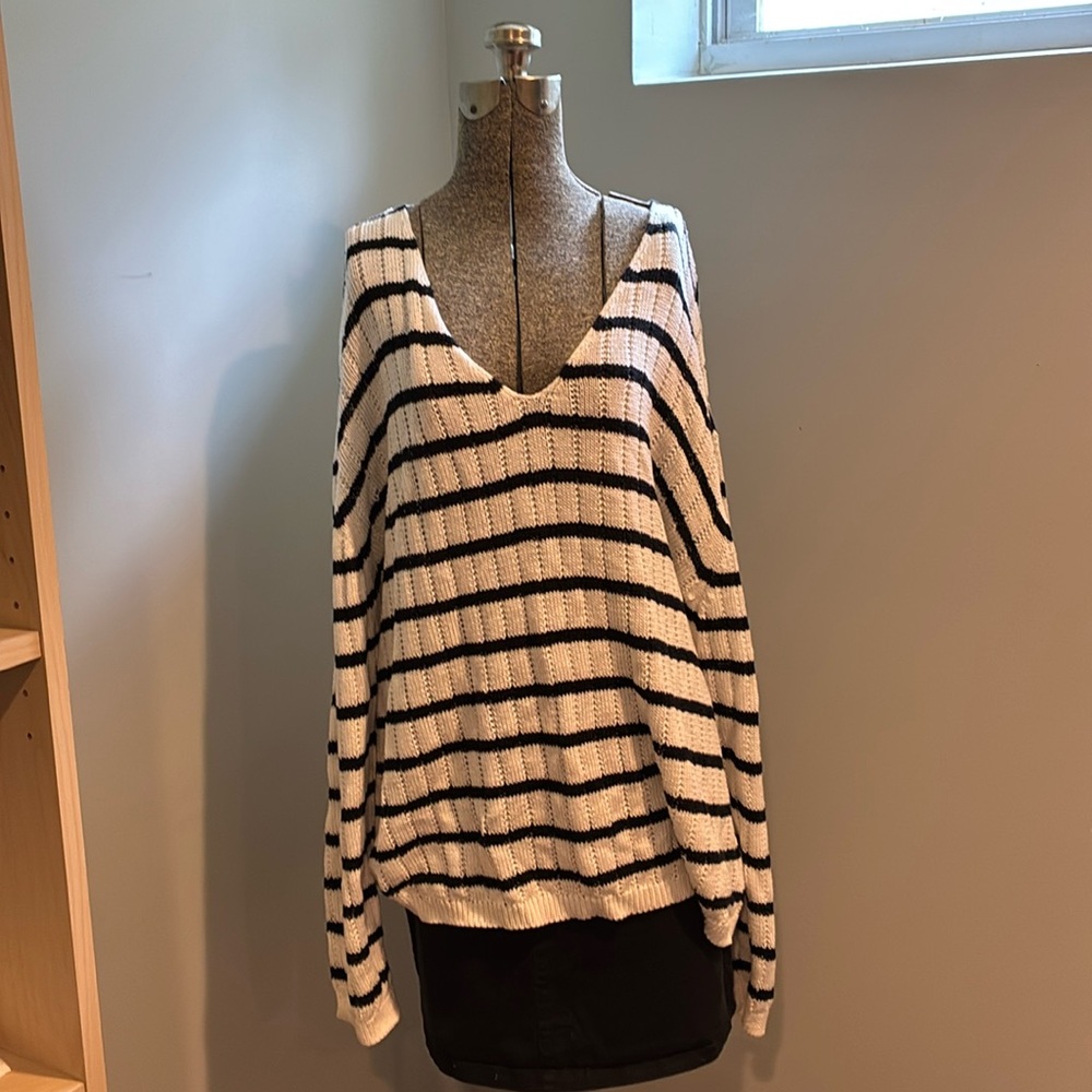 Zara striped v neck slouch sweater